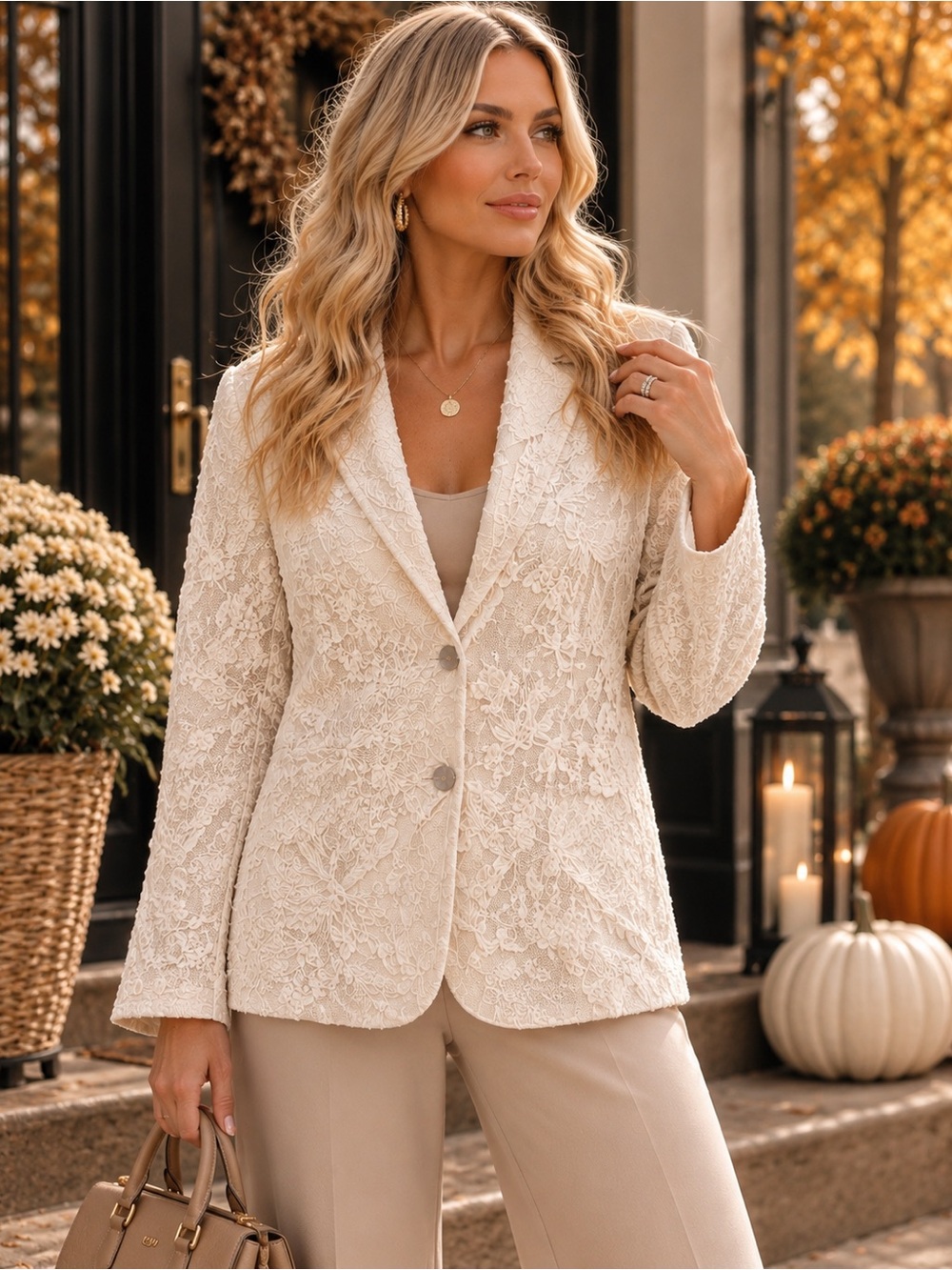 Chico’s Embroidered Lace Jacket Ivory Floral Lace Blazer